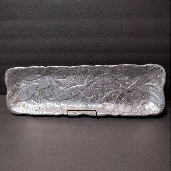 Arthur Court Metal Serving Platter, 19" Rectangular Fish Design Tray Mid Century - Picture 7 of 16